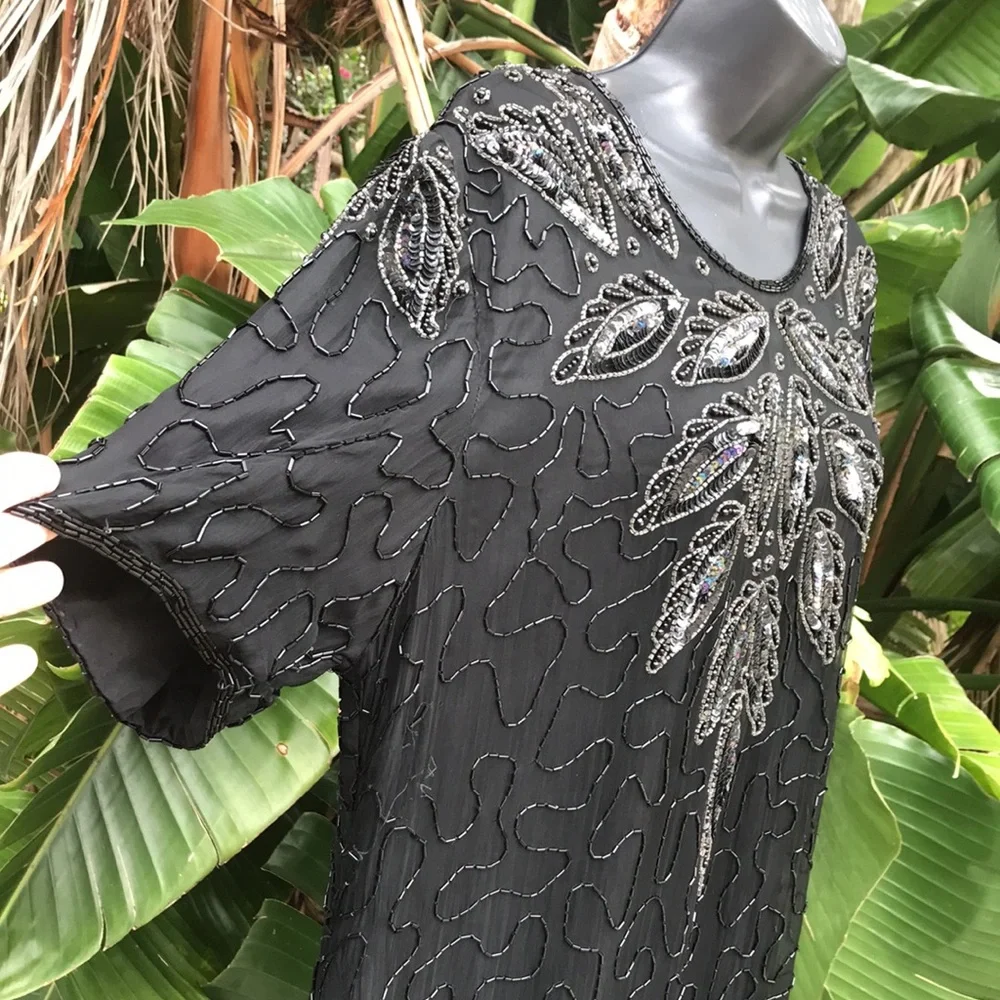 Vintage pure silk beaded and sequin dress